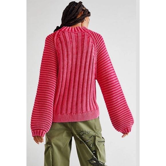 Free People Chunky Knit Sweetheart Mock Neck Sweater Pink Size Medium - Picture 2 of 10